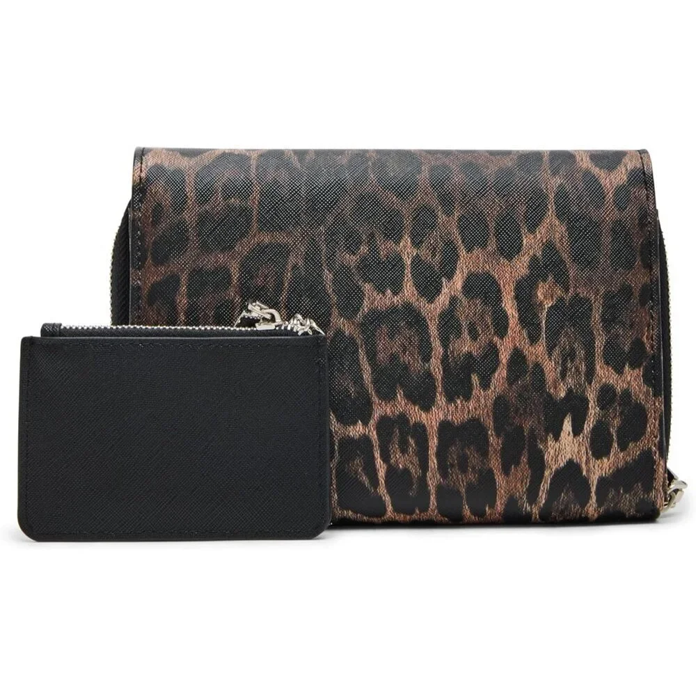 Women's Leopard Crossbody Wallet with Card Slots Removable Pouch
